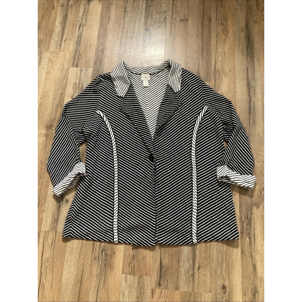 Chico's Women's Cardigan Sweater Size 3 XL Black and White Long Sleeve Striped